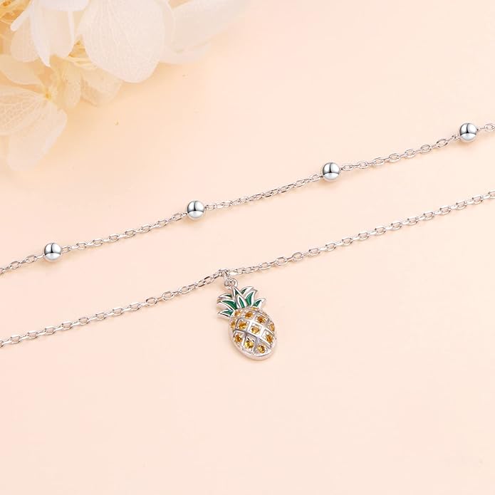 FLYOW Anklet for Women S925 Sterling Silver Adjustable Foot Beaded Heart Charm Ankle Bracelet Anklets Jewelry