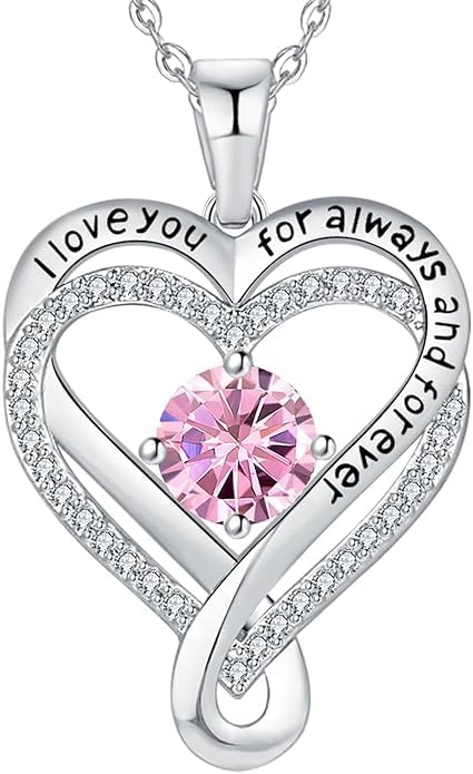 Birthstone Infinity Heart Necklace for Women Wife Girlfriend Mom Daughter Gifts S925 Silver Jewelry For Anniversary Rose Gold Gifts For Birthday Christmas Mothers Valentines Day