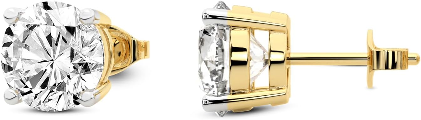 Tanache Round 0.50-6 Carat Lab Grown Diamond Earrings for Women | 14K Gold Or Platinum EF-VS Clarity IGI Certified | 4 Prong Push Back Studs | Ultra Premium Collection or Bridal Jewelry Gift