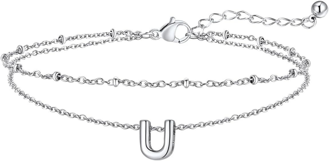FaithHeart Initial Ankle Bracelets for Women, Waterproof 14k Gold Plated Initial Anklets Non Tarnish Stainless Steel Layered Anklet Summer Beach Foot Jewelry