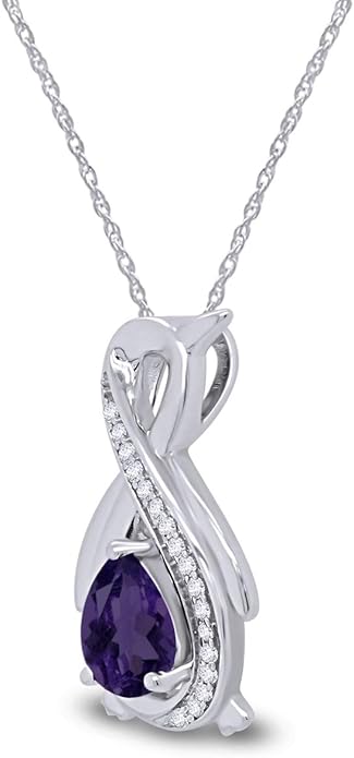 Infinity Penguin Pendant Necklace for Women, 14K Gold Over Sterling Silver with Pear & Round Cut Simulated Birthstone & White Diamond Accents, Dainty Animal Jewelry Gift with 18" Chain