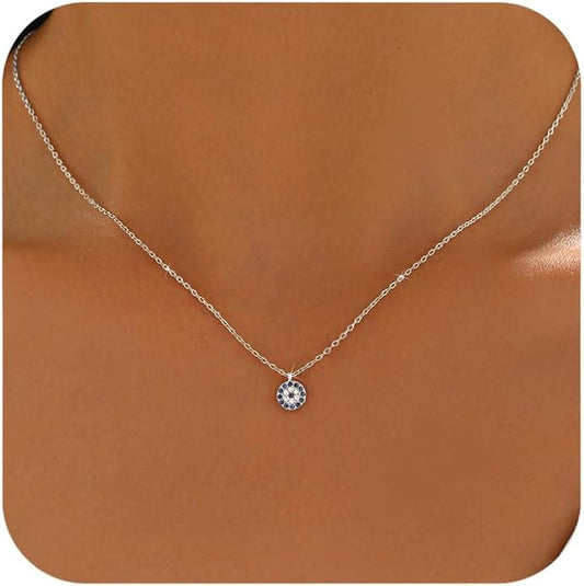 SUYACS Dainty Gold Plated Evil Eye Necklaces for Women 925 Sterling Silver Blue CZ Diamond Pendant Necklace Eye Charm Chain Lucky Egyptian Greek Protection Jewelry Christmas Gifts for Mom