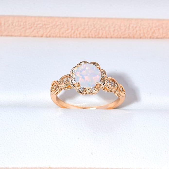 CiNily 18K Gold Plated Opal Ring-White Fire Opal & Amethyst & Cubic Zirconia Women Jewelry Gemstone Engagement Anniversary Ring Size 5-13