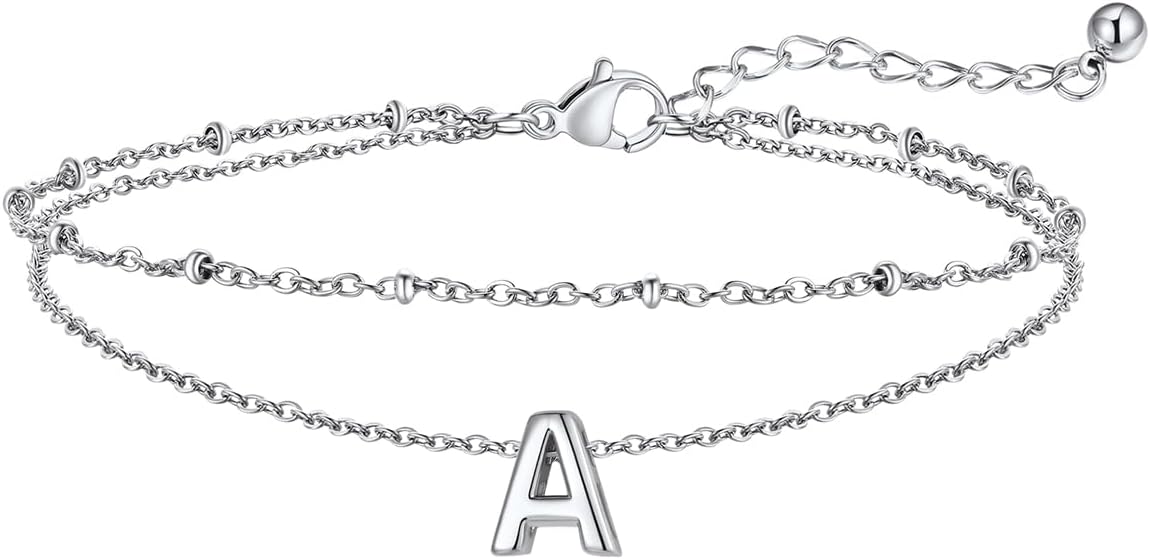 FaithHeart Initial Ankle Bracelets for Women, Waterproof 14k Gold Plated Initial Anklets Non Tarnish Stainless Steel Layered Anklet Summer Beach Foot Jewelry