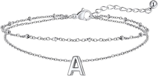 FaithHeart Initial Ankle Bracelets for Women, Waterproof 14k Gold Plated Initial Anklets Non Tarnish Stainless Steel Layered Anklet Summer Beach Foot Jewelry