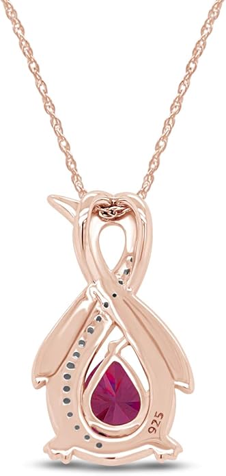 Infinity Penguin Pendant Necklace for Women, 14K Gold Over Sterling Silver with Pear & Round Cut Simulated Birthstone & White Diamond Accents, Dainty Animal Jewelry Gift with 18" Chain