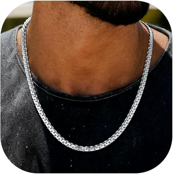 Richsteel Stainless Steel Mens Flat Link Chain Necklace, Black/Gold/Steel Chain for men, 2mm/4mm/6mm Width, No Tarnish & Hypoallergenic Hip Hop Jewelry, 18"-30" Length