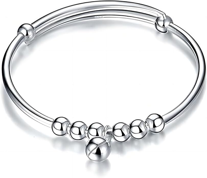 S925 Silver Bangle Bracelet for Women, Elegant Women‘s Sterling Silver Bracelet Bangle Adjustable 6.4-7.8 inches Small Size