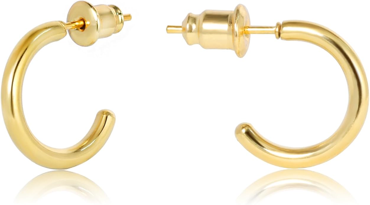 Minimalist Hoops for Women - 14K Gold Open Huggie Hoop Earrings, Hypoallergenic Tiny Hoops in Gold and Silver (Set of 1-5 Pairs)