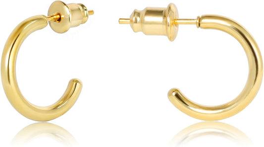 Minimalist Hoops for Women - 14K Gold Open Huggie Hoop Earrings, Hypoallergenic Tiny Hoops in Gold and Silver (Set of 1-5 Pairs)
