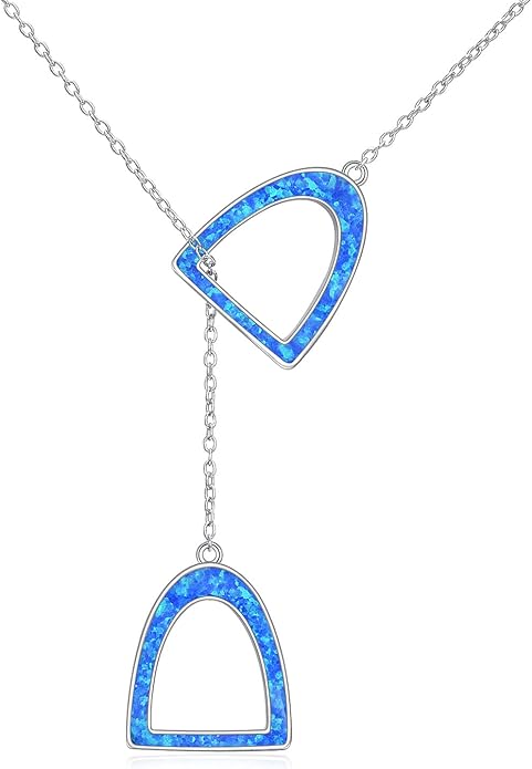 YFN Sterling Silver Double Horse Strirrup Lariat Necklace Gift For Women