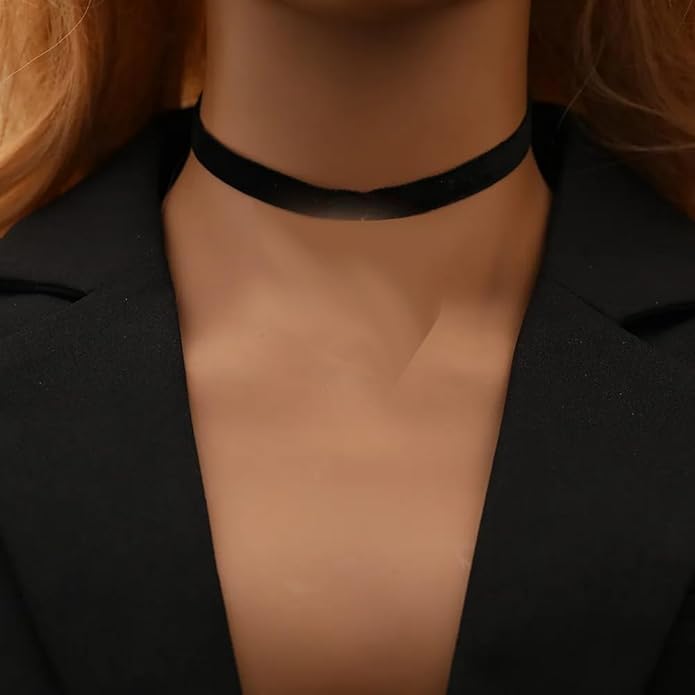 Sora Tuki Black Choker Necklace for Women 1cm-3cm Wide Velvet Leather Lace Chocker Tattoo Collar 90s Goth Jewelry