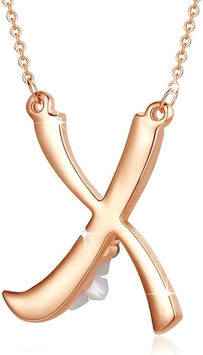 Flower Initial Letter Necklace Pink Red Blue Simulated Pearl Pendant Name Jewelry Made with Austrian Crystals Rose Gold Plated Anniversary Birthday Gifts for Women,18"+2"