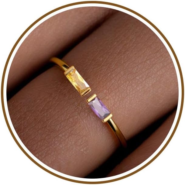 JSJOY Birthstone Rings for Women Dainty Emerald Blue Ring Birthday Gifts for Mom Her Gemstones CZ Ring for Teens Gold Rings That Don't Tarnish Adjustable Ring Jewelry Gifts