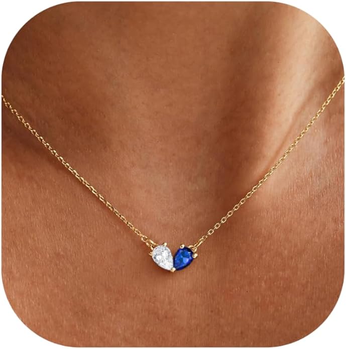 KOHOTA Gold Birthstone Necklace for Women Non Tarnish 14K Gold Plated CZ Heart Pendant Necklaces Dainty 2 Birthstones Emerald Green Charm Necklace for Mother and Daughter Birthday Jewelry Gifts