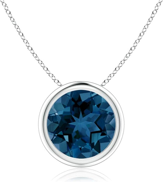 Angara Natural London Blue Topaz Solitaire Pendant for Women | Round Blue Topaz Solitaire Pendant Necklace in 14K Solid Gold/Silver/Platinum | December Birthday, Gemstone Jewellery Gift