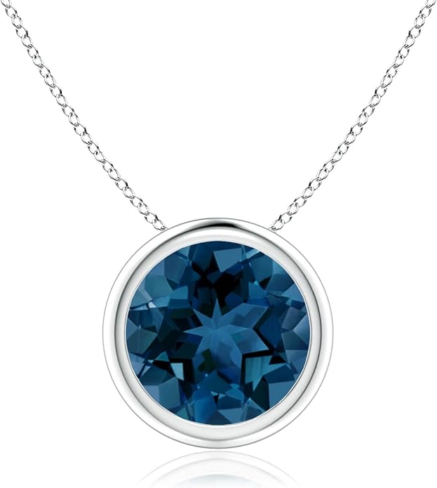 Angara Natural London Blue Topaz Solitaire Pendant for Women | Round Blue Topaz Pendant Necklace in 14K Solid Gold/Silver/Platinum With 18" Chain | December Birthday, Gemstone Jewelry Gift