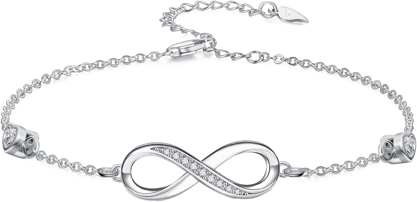 Dorunmo Infinity Bracelet Mom Bracelet 925 Sterling Silver 14K Gold Plated Infinity Heart Anklet for Women Christmas Jewelry Gifts for Wife Mom Daughter