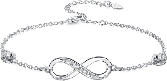 Dorunmo Infinity Bracelet Mom Bracelet 925 Sterling Silver 14K Gold Plated Infinity Heart Anklet for Women Christmas Jewelry Gifts for Wife Mom Daughter