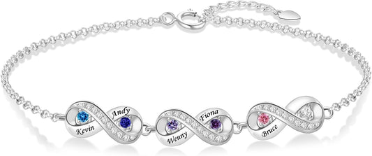 BABOOM Personalized Birthstone Bracelet for Mom Custom Infinity Name Bracelets with 1-8 Birthstones Jewelry Mothers Day Gifts for Women Mother Wife Grandma