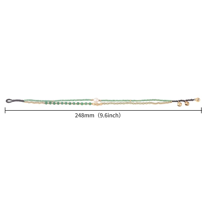 Made by Nami Boho Surfer Anklet Waterproof & Adjustable Beaded Anklets for Women Beachy Ankle Bracelet Made from Waxed Cotton Rope and Beads for Summer and Hippie Style (Green Pearl)