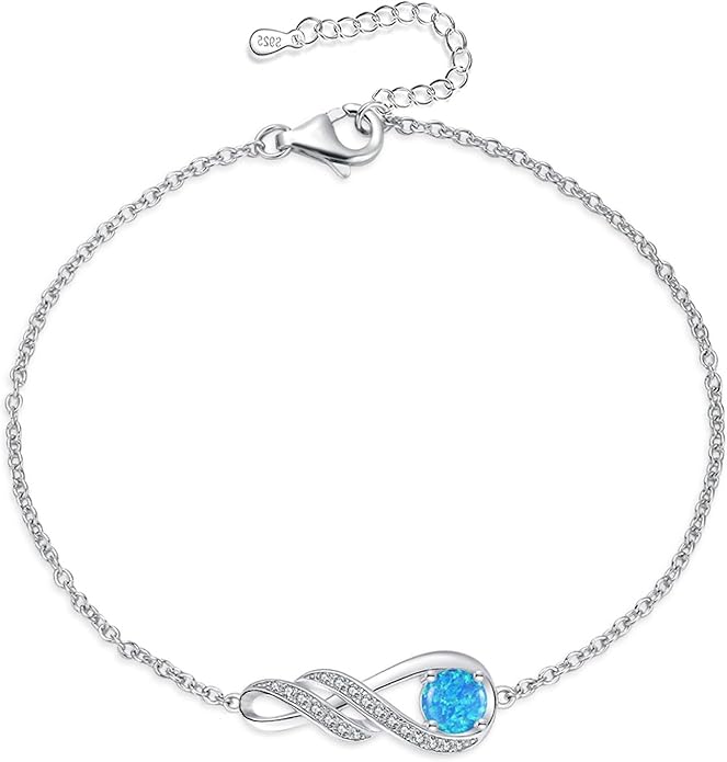 Birthstone Bracelets for Women 925 Sterling Silver Created Gemstone Bracelet Infinity Pendant Jewelry for Her, 6.7"+1.2"