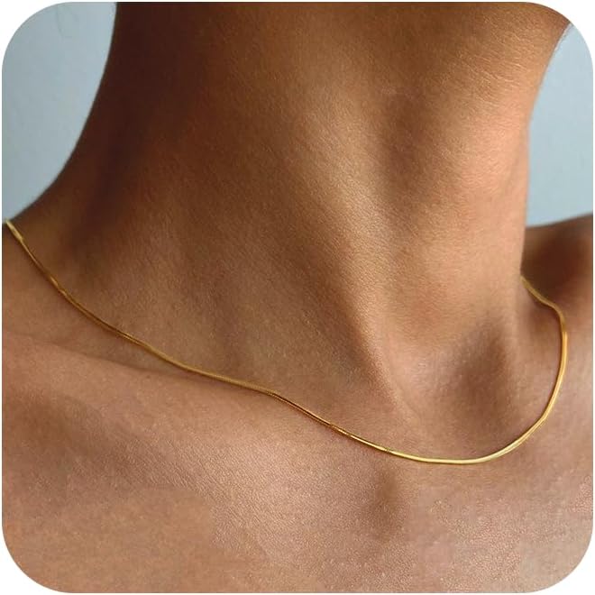 CHESKY Gold Necklace for Women-14K Gold Plated/Sterling Silver Plated Snake Chain Necklace Dainty Simple Chunky Herringbone Necklace Choker Necklaces Jewelry for Women