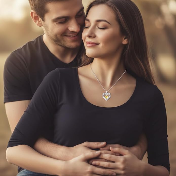 Birthstone Heart Necklace for Women Wife Girlfriend Mom Daughter Gifts S925 Silver Jewelry For Anniversary Rose Gold Gifts For Birthday Christmas Mothers Valentines Day