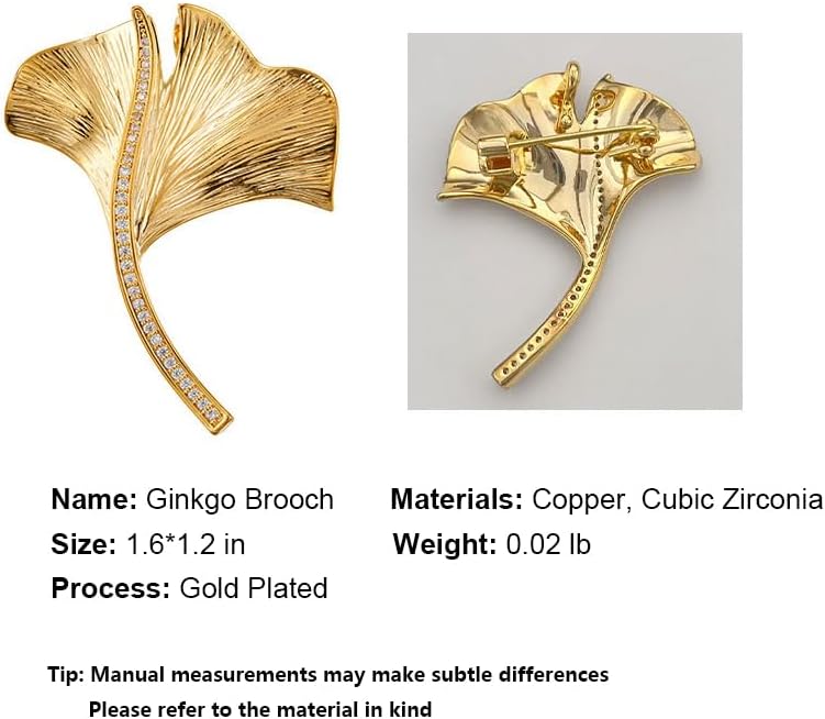 Gold Ginkgo Leaf Brooch Yellow Flower Lapel Pin Blazer Dress Jacket Suit Clothing Jewelry Vintage Inspired Birthday Festival Gift for Women