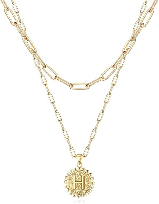 Ursteel Layered Initial Necklaces for Women, 14K-Gold-Plated Dainty Layering Paperclip Chain Necklaces for Women Jewelry