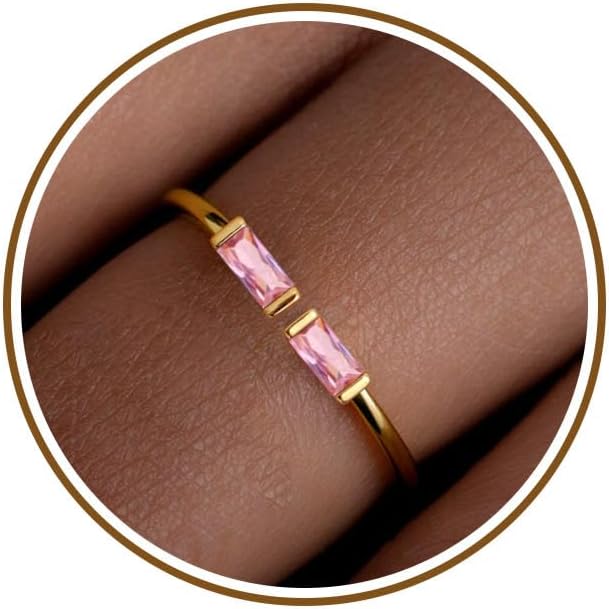 JSJOY Birthstone Rings for Women Dainty Emerald Blue Ring Birthday Gifts for Mom Her Gemstones CZ Ring for Teens Gold Rings That Don't Tarnish Adjustable Ring Jewelry Gifts