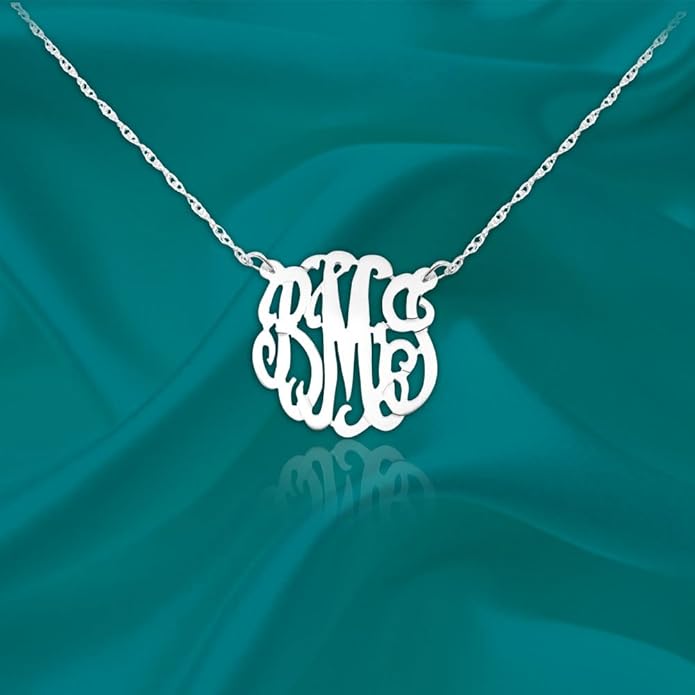 Monogram necklace - .5 inch 925 Sterling silver Handcrafted Designer Personalized Monogram Necklace - Made in USA