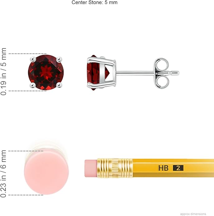 ANGARA Natural Garnet Solitaire Studs for Women | Basket-Set Round Garnet Studs in 14K Solid Gold/Sterling Silver/Platinum | January Birthday, Anniversary, Gemstone Jewellery Gift