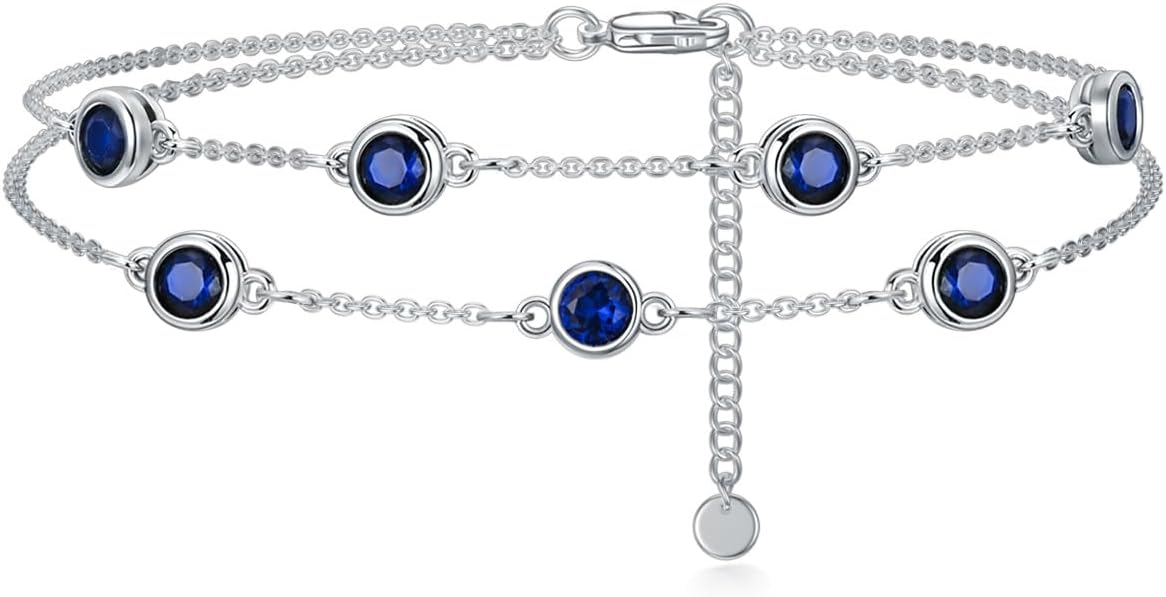 Dorunmo Birthstone Anklet Bracelets for Women 925 Sterling Silver Birthday Mother's Day Jewelry Gifts for Wife Mother Her