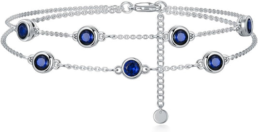 Dorunmo Birthstone Anklet Bracelets for Women 925 Sterling Silver Birthday Mother's Day Jewelry Gifts for Wife Mother Her