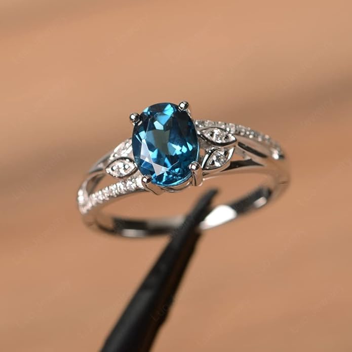 925 Sterling Silver Oval Shaped 8X6 MM Gemstone Ring Leaf Engagement Ring for Women Jewelry