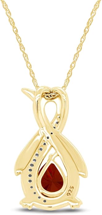 Infinity Penguin Pendant Necklace for Women, 14K Gold Over Sterling Silver with Pear & Round Cut Simulated Birthstone & White Diamond Accents, Dainty Animal Jewelry Gift with 18" Chain