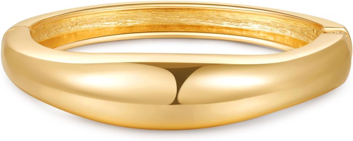 jokcde Chunky Gold/Silver Gold Cuff Bangle Bracelets for Women Trendy Hinged Cuff Open Wide Chunky Gold Bracelet Minimalist Bangle Jewelry Gift