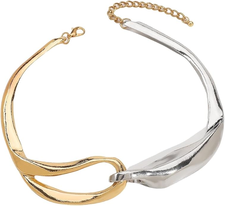 Punk Dripping Water-drop Choker Necklace for Women,Thick Drippy Chain Liquid Metal Collar Necklace Rocker Hip-hop Necklace Cool Metallic Unique Funky Statament Grunge Jewelry