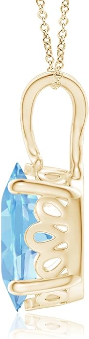 Angara Natural Aquamarine Solitaire Pendant for Women | Vintage in 14K Solid Gold/Platinum With 18" Chain | March Birthday, Anniversary, Gemstone Jewelry Gift