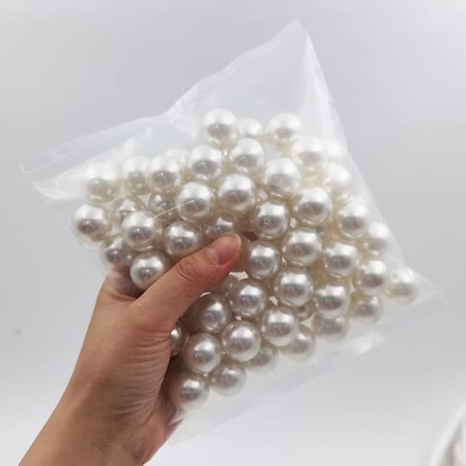 INSPIRELLE 20mm (0.79 Inch) White Lustrous ABS Undrilled Art Faux Pearls for Big Containers, 70pcs Big Size No Hole Makeup Beads Imitation Round Pearl Beads for Table Scatter Home Wedding Decoration
