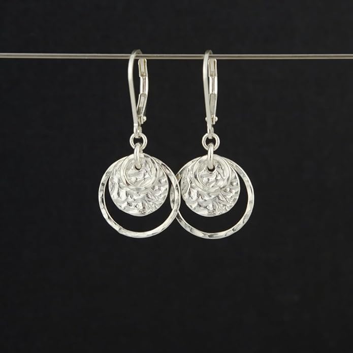 Sterling Silver Disc Leverback Earrings for Women Gold and Silver Circle Drop Dangle Earrings Jewelry Hypoallergenic Hammered Leverback Dangle Earrings for Gifts