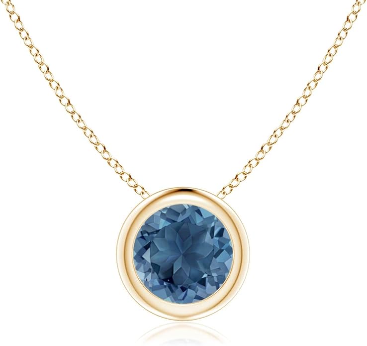 Angara Natural London Blue Topaz Solitaire Pendant for Women | Round Blue Topaz Pendant Necklace in 14K Solid Gold/Silver/Platinum With 18" Chain | December Birthday, Gemstone Jewelry Gift
