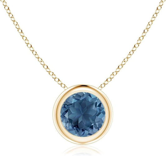 Angara Natural London Blue Topaz Solitaire Pendant for Women | Round Blue Topaz Pendant Necklace in 14K Solid Gold/Silver/Platinum With 18" Chain | December Birthday, Gemstone Jewelry Gift