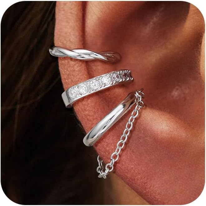 Gold Ear Cuffs Earrings for Women Non Piercing - Clip on Cartilage Earrings Dainty 14K Gold Sterling Silver Plated Cubic Zirconia Huggie Hoop Earring for Women No Tarnish Trendy Jewelry Set