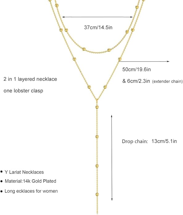 iF YOU Lariat Gold Long Necklaces for Women Trendy, Dainty 14K Gold Plated Drop Chain Necklace, Layered Rosary Beaded Y Necklaces Simple Fashion Jewelry Gifts