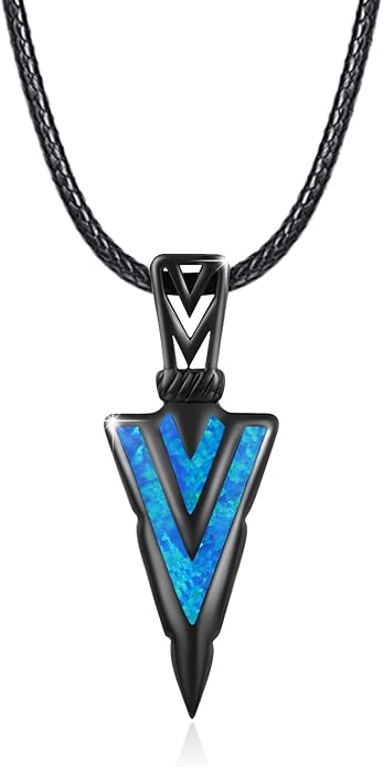 PCTJYFU Arrowhead Necklace 925 Sterling Silver for Women Men Pendant with Blue Opal/Abalone Shell/Turquoise Black Gold Plating Protective Symbol Jewelry Adjustable Chain Gift for Him Her