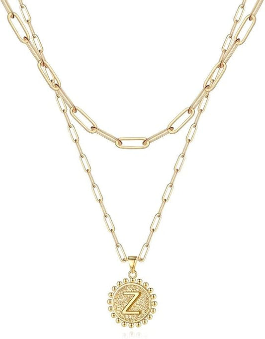 Ursteel Layered Initial Necklaces for Women, 14K-Gold-Plated Dainty Layering Paperclip Chain Necklaces for Women Jewelry