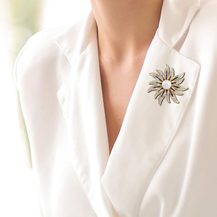 Brooch Pins for Women Girls Fashion Flower Crystal Rhinestone Pearl Jewelry