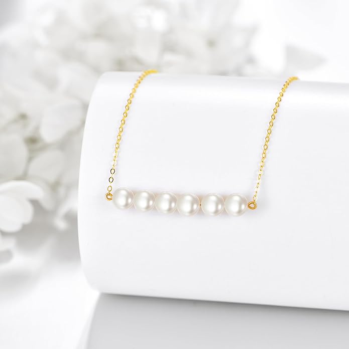 KECHO 14K Real Gold Freshwater Cultured Pearl Pendant Necklace 14K Solid Gold Jewelry Anniversary Birthday Gifts for Women